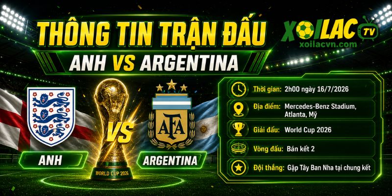 Thông tin trận Anh vs Argentina bán kết 2 World Cup 2026